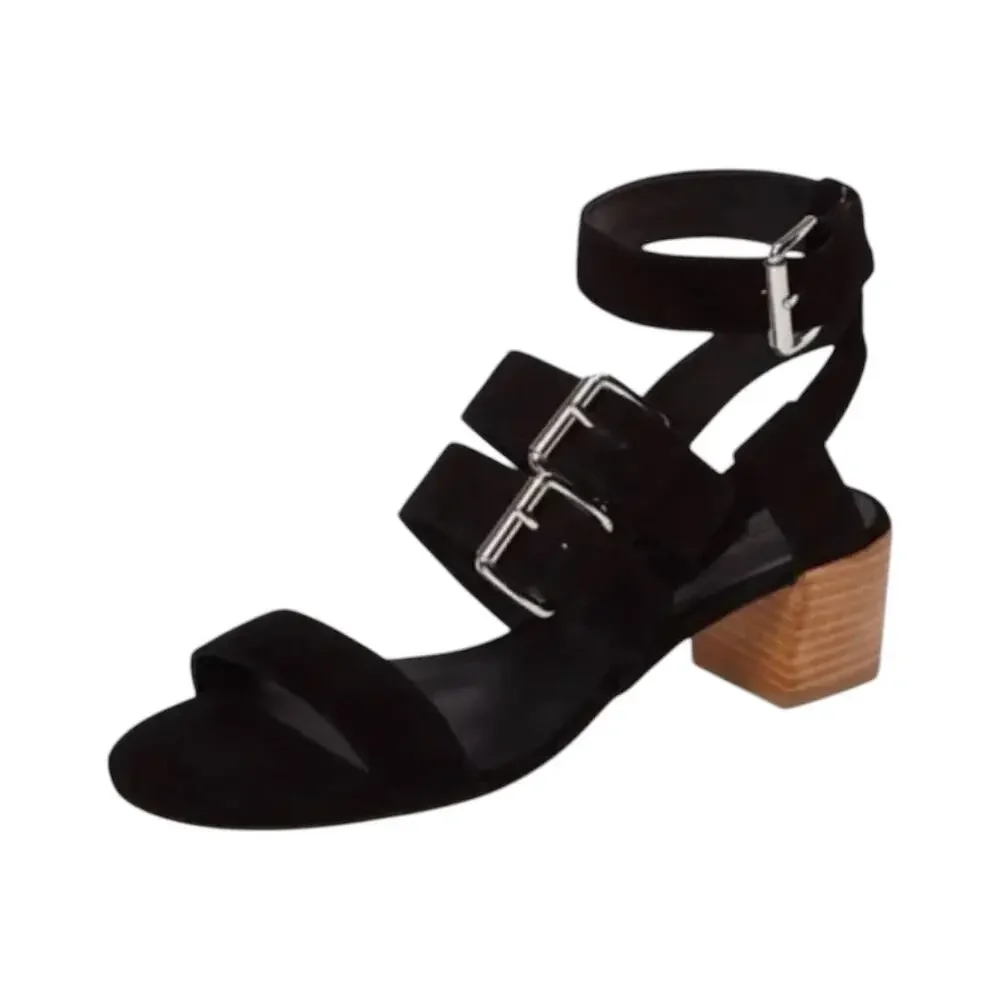 New Rebecca Minkoff Ilana Buckle Strap Black Suede Sandal Size 8.5